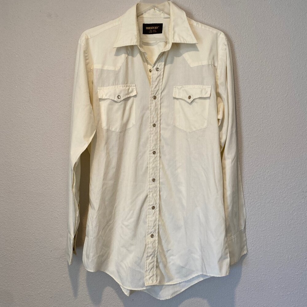 Roebucks Tall‎ Western Pearl Snap Shirt Off White Size Large 16-16.5